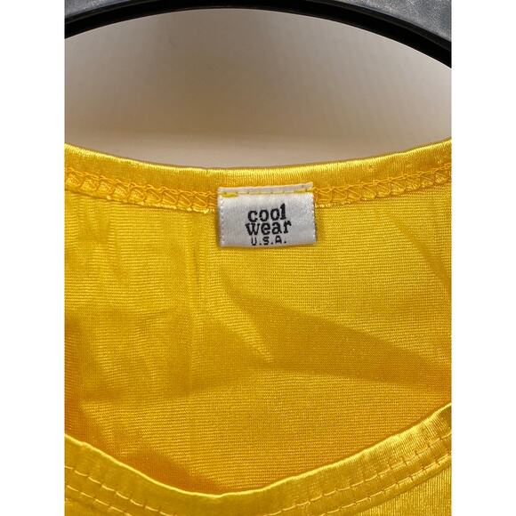 COOLWEAR USA Women's Yellow-Black Shiny Crewneck Short Sleeve Cropped Top SZ L - Picture 7 of 9